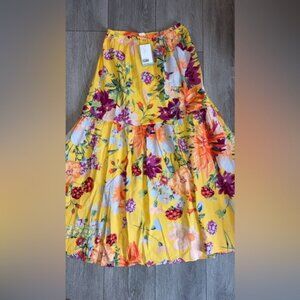 H & M HM Women’s Long Skirt Floral Print Yellow Size Small New With Tags